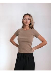 Sinsay - Bawełniana koszulka basic - brązowy. Kolor: brązowy. Materiał: bawełna #1