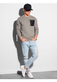 Ombre Clothing - Longsleeve męski z kieszonką - szary V2 L130 - XXL. Kolor: szary. Materiał: bawełna, tkanina, materiał. Długość rękawa: długi rękaw. Wzór: kropki #7