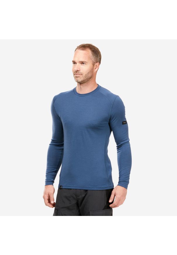 FORCLAZ - Koszulka z długim rękawem męska Forclaz MT500 merino. Kolor: niebieski. Materiał: wełna, materiał. Długość rękawa: długi rękaw. Długość: długie