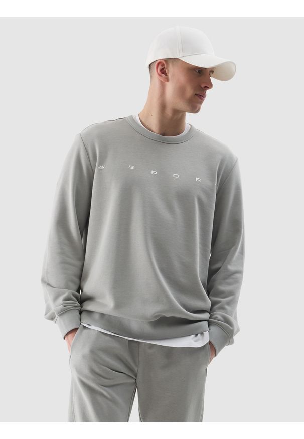 4f - 4F Bluza dresowa nierozpinana bez kaptura męska - szara L. Okazja: na co dzień. Typ kołnierza: bez kaptura. Kolor: szary. Materiał: dresówka. Wzór: gładki, nadruk, ze splotem, napisy. Styl: klasyczny, sportowy, casual