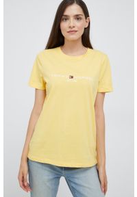 TOMMY HILFIGER - Tommy Hilfiger t-shirt bawełniany kolor żółty. Kolor: żółty. Materiał: bawełna. Wzór: aplikacja #4