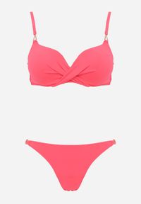 Born2be - Czerwone Bikini z Marszczonym Biustonoszem i Figami Kąpielowymi z Cyrkoniami Kaliasa. Kolekcja: plus size. Kolor: czerwony. Długość: długie. Wzór: aplikacja #2