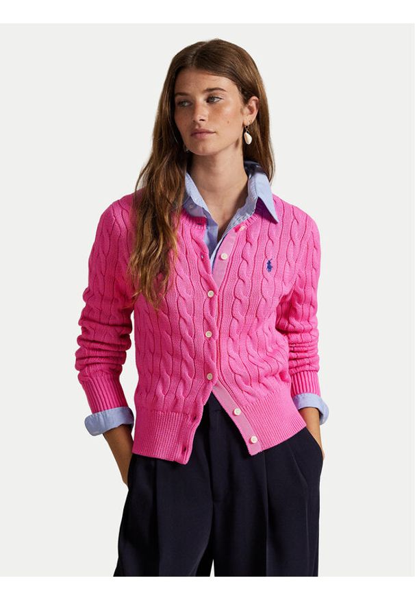 Polo Ralph Lauren Kardigan 211971868012 Różowy Slim Fit. Typ kołnierza: polo. Kolor: różowy. Materiał: bawełna