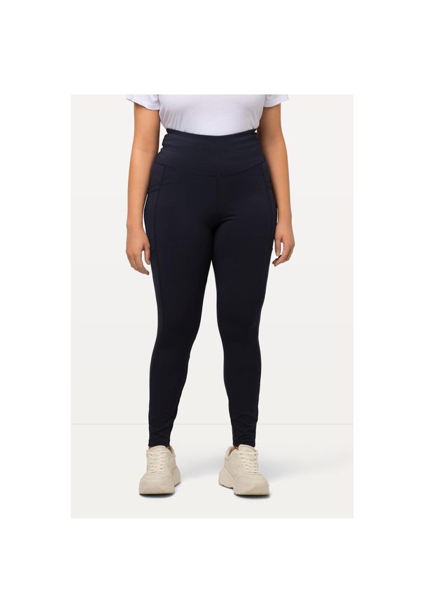 ULLA POPKEN - Damskie Legginsy sportowe szybkoschnące bardzo elastyczne. Kolekcja: plus size. Kolor: niebieski. Materiał: materiał, poliester. Sport: joga i pilates