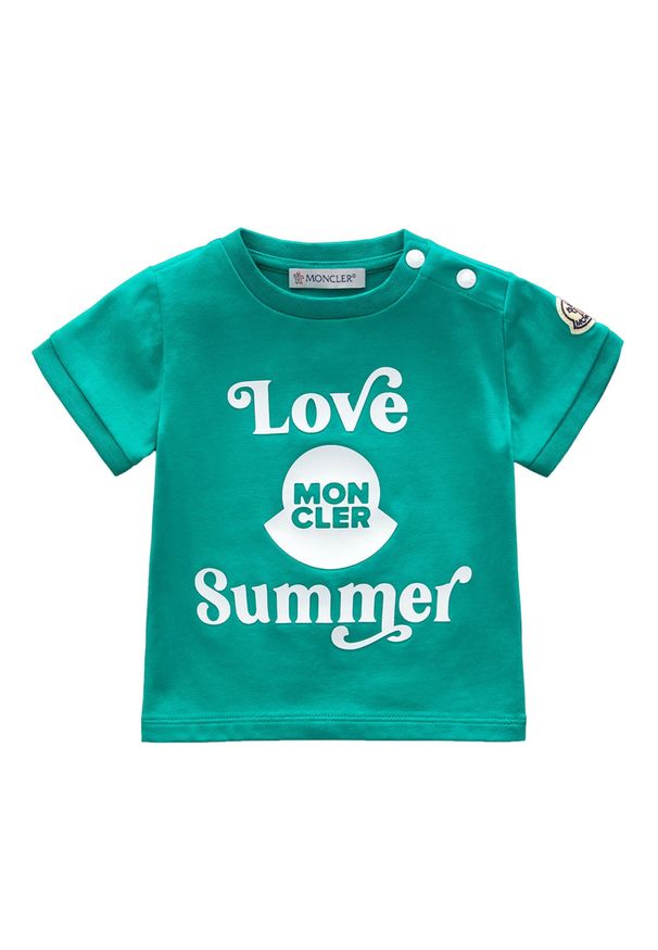 MONCLER KIDS - Zielony t-shirt z grafiką 0-2 lat. Kolor: zielony. Materiał: bawełna. Wzór: aplikacja. Sezon: lato