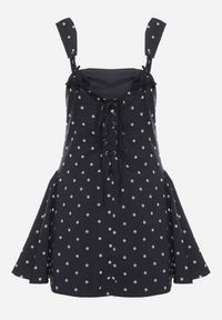 Born2be - Granatowa Sukienka Vices w Grochy o Rozkloszowanym Kroju z Wiązaniem na Ramiączkach Saririse. Okazja: na wesele, na ślub cywilny. Typ kołnierza: dekolt gorset, dekolt kwadratowy. Kolor: niebieski. Długość rękawa: na ramiączkach. Wzór: grochy. Typ sukienki: gorsetowe #6