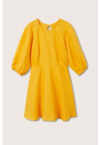 mango - Mango sukienka Filipa kolor żółty mini rozkloszowana. Kolor: żółty. Materiał: włókno. Typ sukienki: rozkloszowane. Długość: mini