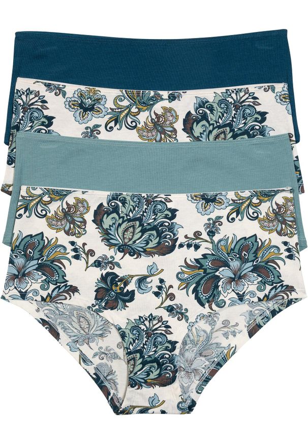 bonprix - Figi maxi (4 pary). Kolor: niebieski. Wzór: nadruk, aplikacja
