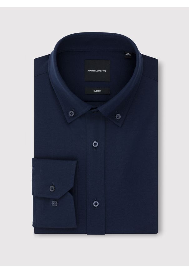 Pako Lorente - PAKO LORENTE – Granatowa koszula z bawełną. Kolor: niebieski. Materiał: bawełna. Długość rękawa: długi rękaw. Długość: długie