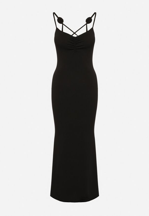 Born2be - Czarna Sukienka Bodycon Wiązana na Plecach na Sznurki z Kwiatkami Crivia. Kolor: czarny. Materiał: jeans. Wzór: kwiaty. Typ sukienki: bodycon. Styl: klasyczny
