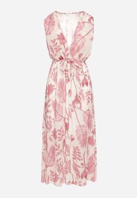 Born2be - Różowa Kopertowa Sukienka z Wiskozą z Wiązanym Paskiem Nativire. Okazja: na co dzień. Typ kołnierza: dekolt w serek. Kolor: różowy. Materiał: wiskoza. Typ sukienki: kopertowe. Styl: klasyczny, casual, elegancki #3