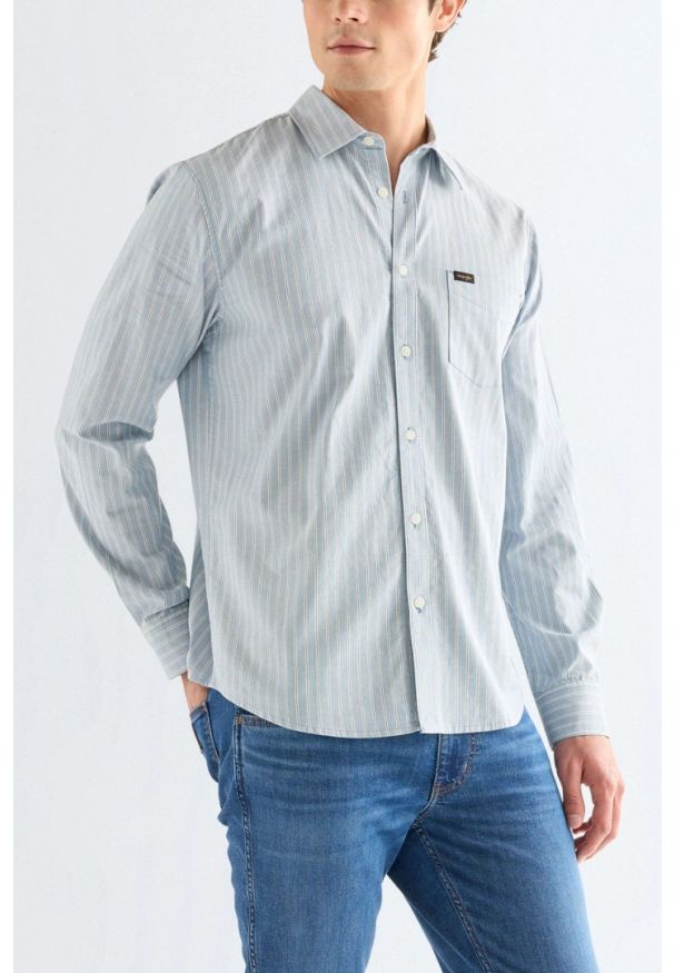 Wrangler - MĘSKA KOSZULA WRANGLER 1 PKT SHIRT BLUE STRIPE 112378486
