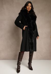 Renee - Czarny Płaszcz z Odpinanym Futerkiem Lillvana. Okazja: na imprezę. Kolor: czarny. Materiał: futro. Styl: elegancki #5