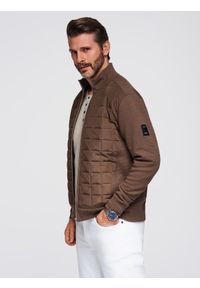Ombre Clothing - Lekka rozpinana męska kurtka z pikowanym przodem – brązowa V3 - Rozmiar: L. Typ kołnierza: kołnierzyk stójkowy. Kolor: brązowy. Materiał: tkanina, dzianina, poliester, materiał, bawełna, syntetyk. Styl: elegancki