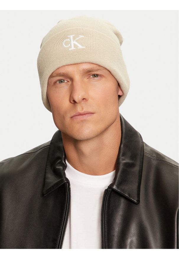 Calvin Klein Czapka Monogram Embro Beanie K50K512145 Beżowy. Kolor: beżowy. Materiał: poliester, materiał