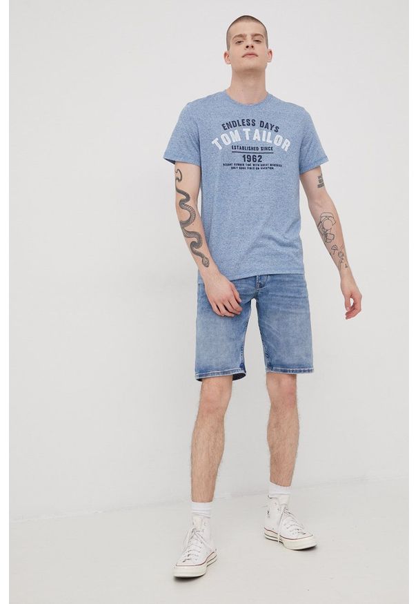 Tom Tailor t-shirt męski melanżowy. Kolor: niebieski. Materiał: dzianina. Wzór: melanż