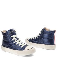 TOMMY HILFIGER - Granatowe Trampki Tommy Hilfiger Modne Pikowane Buty Damskie. Kolor: niebieski. Materiał: materiał, skóra ekologiczna. Szerokość cholewki: normalna. Styl: sportowy #4