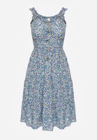 Renee - Niebieska Taliowana Sukienka Bawełniana o Rozkloszowanym Kroju z Gumką w Pasie Nelyssa. Okazja: na co dzień, na randkę. Typ kołnierza: dekolt hiszpanka. Kolor: niebieski. Materiał: bawełna. Długość rękawa: na ramiączkach. Sezon: lato. Styl: casual, boho #8