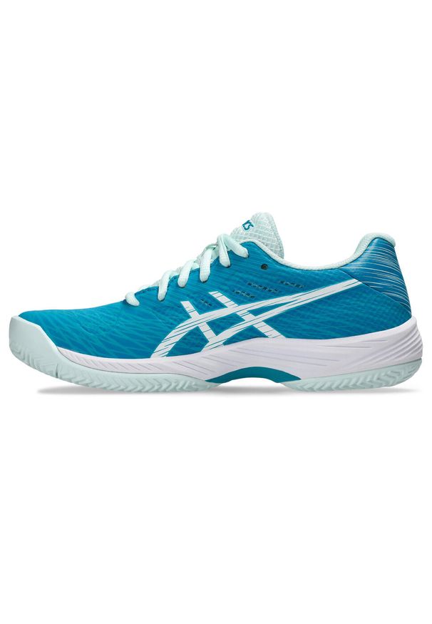 Buty do tenisa damskie Asics Gel-game 9. Zapięcie: sznurówki. Kolor: biały, niebieski, wielokolorowy. Materiał: syntetyk, tkanina, materiał. Szerokość cholewki: normalna. Sport: tenis