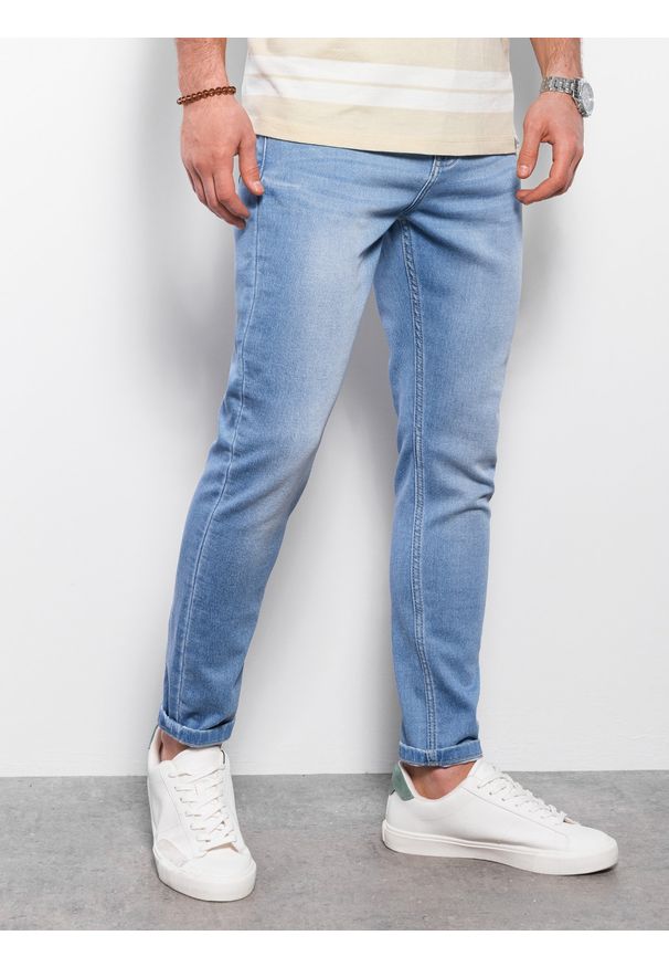 Ombre Clothing - Spodnie męskie jeansowe SKINNY FIT - jasnoniebieskie V4 OM-PADP-0101 - XXL. Kolor: niebieski. Materiał: jeans