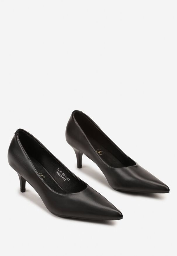 Born2be - Czarne Czółenka Vices na Kaczuszce z Wkładką ze Skóry Naturalnej Amorrise. Okazja: na co dzień. Kolor: czarny. Materiał: skóra. Wzór: kwiaty. Obcas: na szpilce. Styl: casual, elegancki