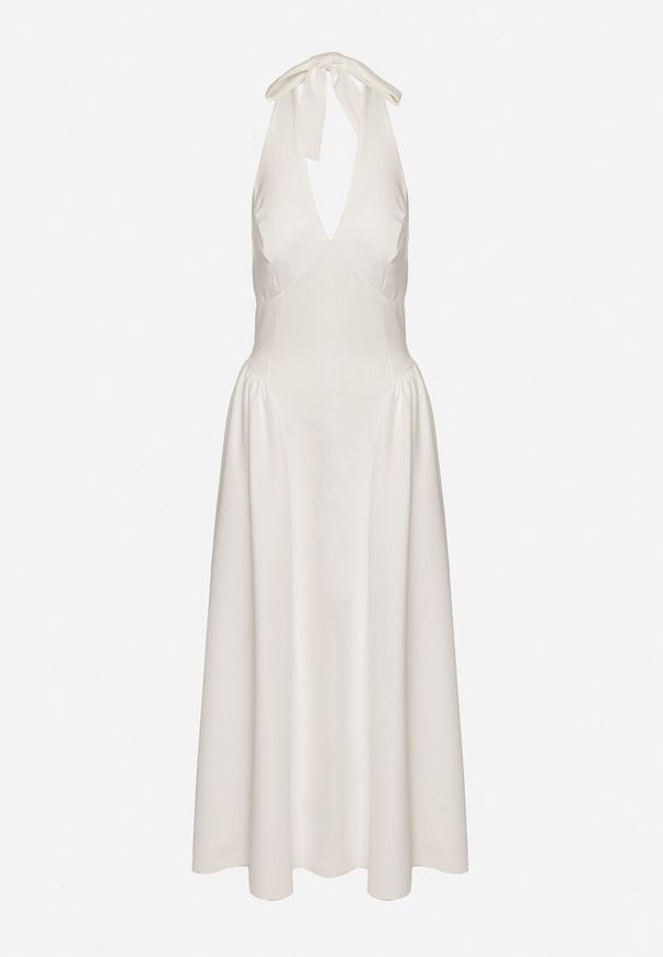 Born2be - Biała Sukienka o Rozkloszowanym Kroju z Wiązanym Dekoltem Halter Senicea. Okazja: na co dzień, na spacer. Typ kołnierza: dekolt halter. Kolor: biały. Typ sukienki: proste. Styl: casual