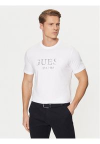 Guess T-Shirt M5RI12 J1314 Biały Slim Fit. Kolor: biały. Materiał: bawełna