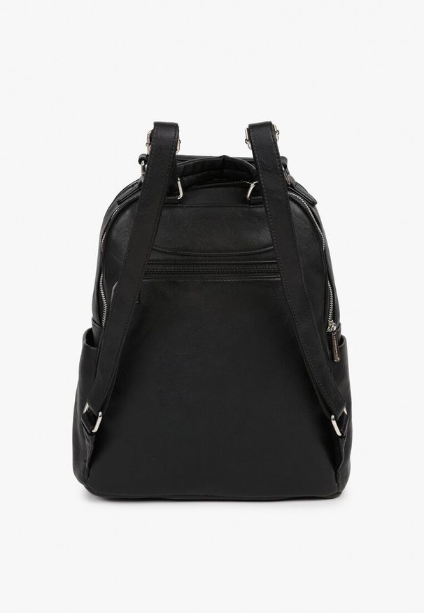 Born2be - Czarny Dwukomorowy Plecak o Trapezowym Kształcie z Rączką Reilitte. Kolor: czarny. Materiał: jeans. Styl: elegancki