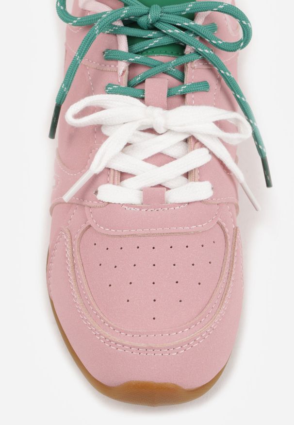 Born2be - Różowe Sneakersy z Podwójnymi Sznurowadłami i Przeszyciami Teleritia. Kolor: różowy. Materiał: jeans