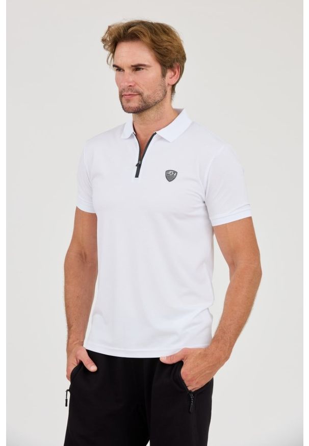 EA7 Emporio Armani - EA7 Biała koszukla polo rozpinana na zamek. Typ kołnierza: polo. Kolor: biały