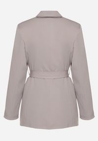 Born2be - Szara Jednorzędowa Marynarka z Paskiem i Usztywnionymi Ramionami Diomella. Okazja: na co dzień. Kolor: szary. Materiał: jeans. Styl: casual, elegancki