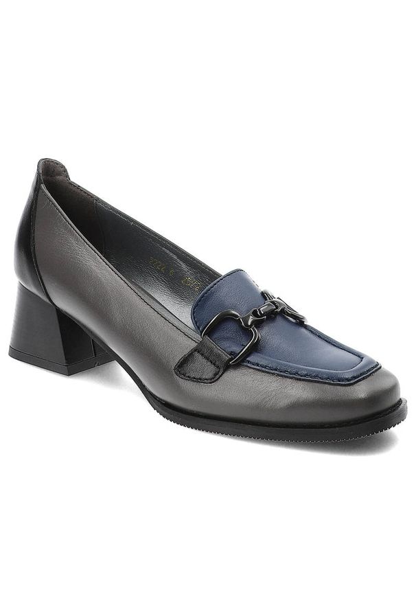 Granatowe Półbuty Armodo Skórzane Eleganckie Buty Na Obcasie. Zapięcie: klamry. Kolor: niebieski. Materiał: skóra. Obcas: na obcasie. Styl: elegancki