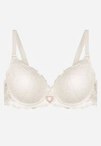 Renee - Jasnobeżowy Koronkowy Biustonosz Ozdobiony Cyrkoniowym Sercem Bothilei. Kolor: beżowy. Materiał: koronka. Wzór: aplikacja #4