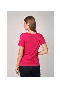 Ochnik - Różowy T-shirt damski z wilgą. Kolor: różowy. Materiał: wiskoza. Wzór: aplikacja #2