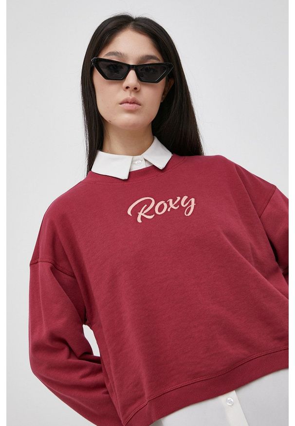 Roxy Bluza damska kolor bordowy z aplikacją. Kolor: czerwony. Wzór: aplikacja