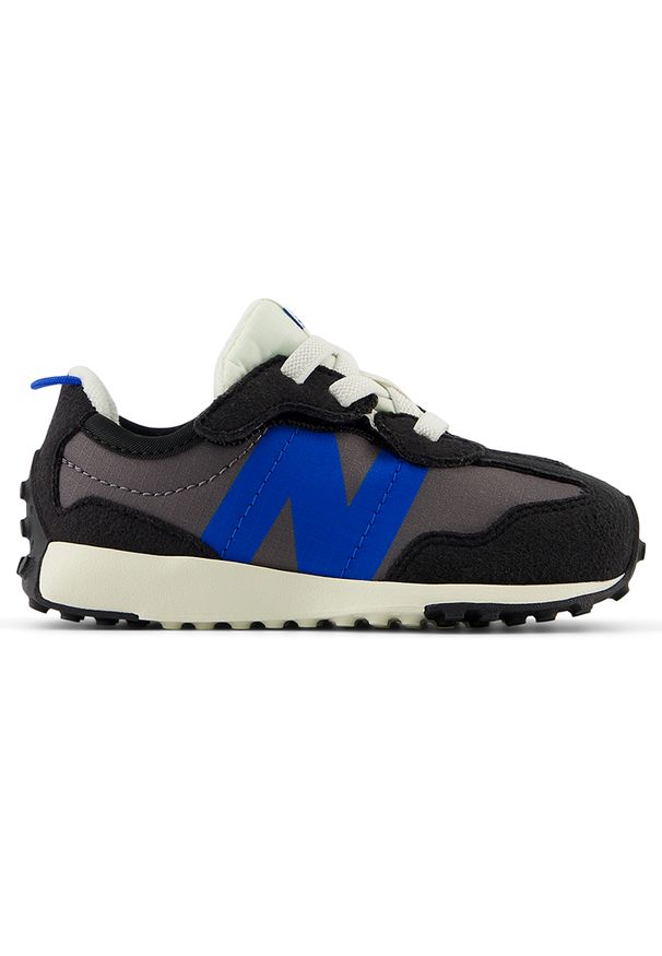 Buty niemowlęce New Balance NW327VB – czarne. Okazja: na co dzień. Zapięcie: rzepy. Kolor: czarny. Materiał: materiał, syntetyk. Szerokość cholewki: normalna. Wzór: kolorowy