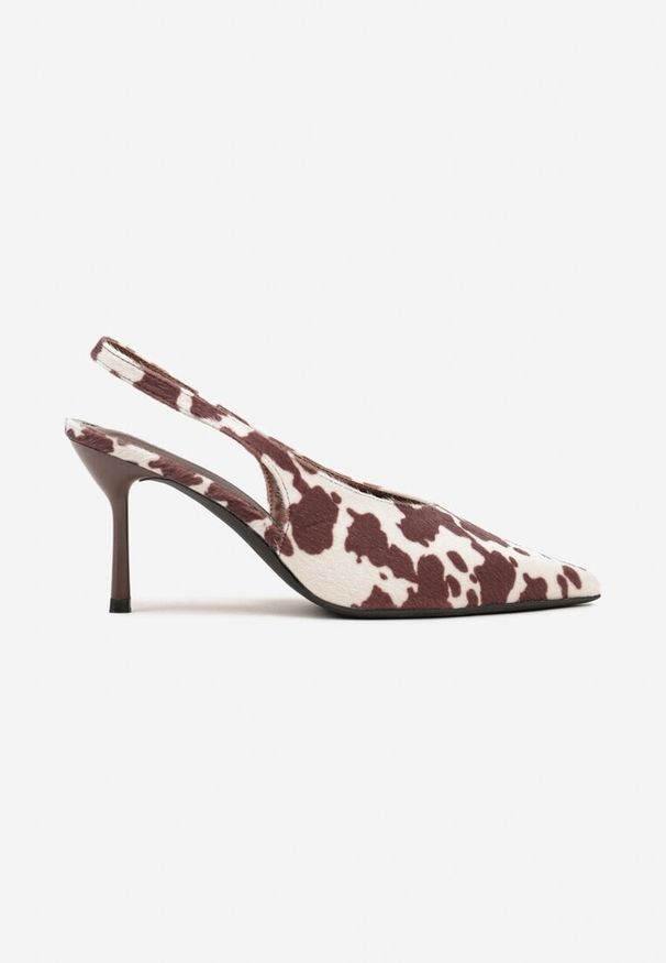 Renee - Biało-Brązowe Sandały Slingback Vices na Obcasie Typu Szpilka Tilionea. Kolor: biały. Materiał: jeans. Obcas: na obcasie. Styl: elegancki. Wysokość obcasa: średni