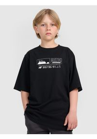4f - 4F T-shirt oversize z nadrukiem chłopięcy - czarny 122 (6-7 lat). Okazja: na co dzień. Kolor: czarny. Materiał: jersey, dzianina, materiał, bawełna. Wzór: nadruk. Sezon: lato. Styl: casual, klasyczny, sportowy #1