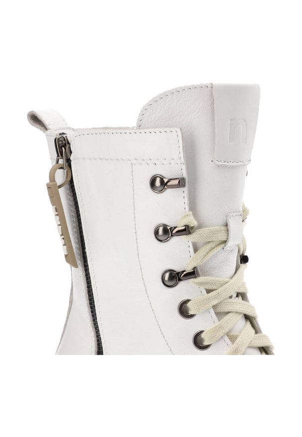 Białe Botki Nessi Damskie Obuwie Ze Skóry Naturalnej. Zapięcie: sznurówki. Kolor: biały. Materiał: skóra
