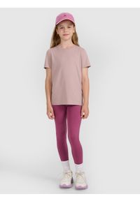 4f - 4F T-shirt regular gładki dziewczęcy - beżowy 122 (6-7 lat). Okazja: na co dzień. Kolor: beżowy. Materiał: bawełna, materiał, jersey. Długość rękawa: krótki rękaw. Długość: krótkie. Wzór: gładki. Sezon: lato. Styl: klasyczny, młodzieżowy, sportowy, casual