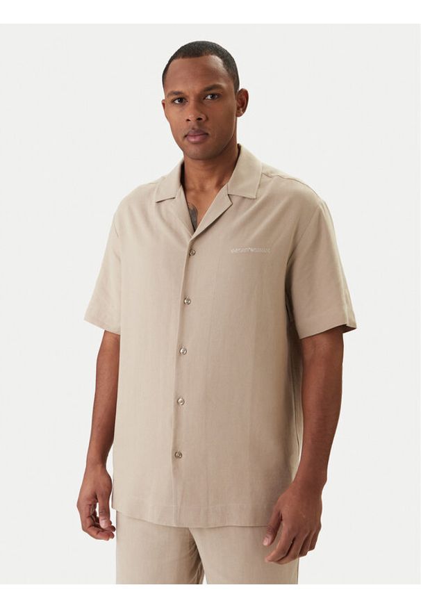 Emporio Armani Koszula EM000593 AF20590 U6213 Beżowy Regular Fit. Kolor: beżowy. Materiał: len