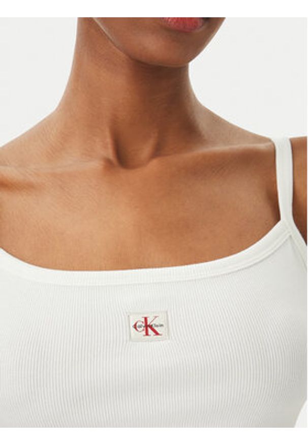 Calvin Klein Jeans Top LV047F221G Biały Slim Fit. Kolor: biały. Materiał: bawełna