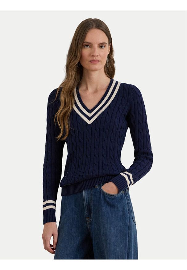 Lauren Ralph Lauren - LAUREN RALPH LAUREN Sweter 200B22020002 Granatowy Relaxed Fit. Kolor: niebieski. Materiał: bawełna
