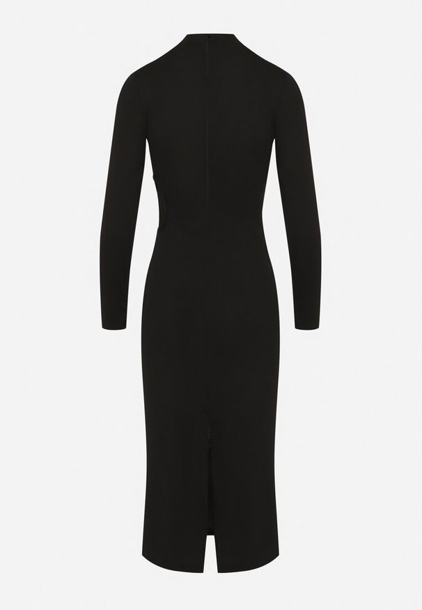 Born2be - Czarna Dopasowana Sukienka Ozdobiona Wycięciem Dralfedi. Kolor: czarny. Materiał: jeans. Wzór: aplikacja. Typ sukienki: sportowe. Styl: elegancki, sportowy