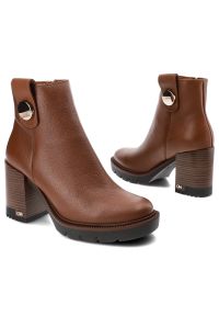 CheBello - Brązowe Botki Chebello Eleganckie Skórzane Buty Na Obcasie. Kolor: brązowy. Materiał: skóra. Obcas: na obcasie. Styl: elegancki. Wysokość obcasa: średni #2