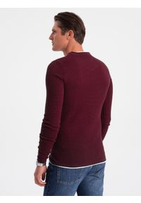 Ombre Clothing - Bawełniany sweter męski z okrągłym dekoltem - bordowy V8. Kolor: czerwony. Materiał: bawełna. Styl: klasyczny #5