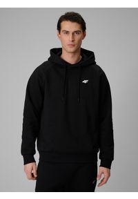 4f - 4F Bluza dresowa regular z kapturem męska - czarna L. Okazja: na co dzień. Typ kołnierza: kaptur. Kolor: czarny. Materiał: dresówka. Długość rękawa: raglanowy rękaw. Styl: casual, sportowy #1
