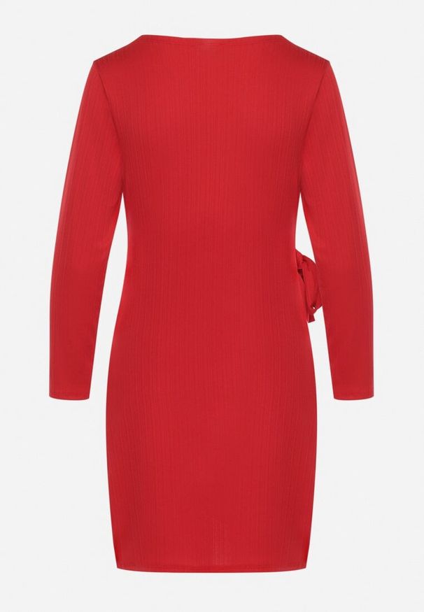 Born2be - Czerwona Sukienka Kopertowa Mini Wiązana w Pasie Icona. Kolor: czerwony. Typ sukienki: kopertowe. Styl: elegancki. Długość: mini