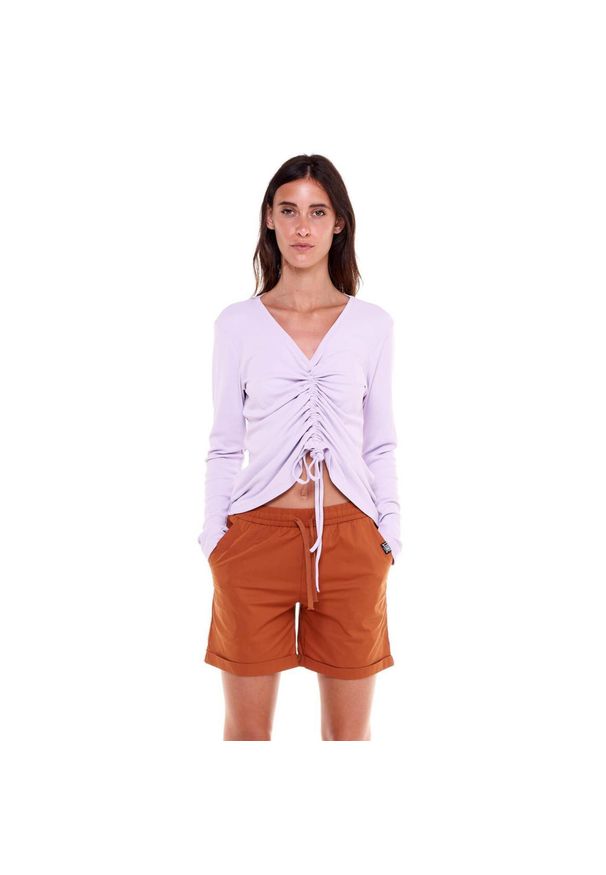 LEONE 1947 APPAREL - Damski, sznurowany t-shirt w odcieniach ziemi. Kolor: różowy. Materiał: tkanina. Sport: fitness