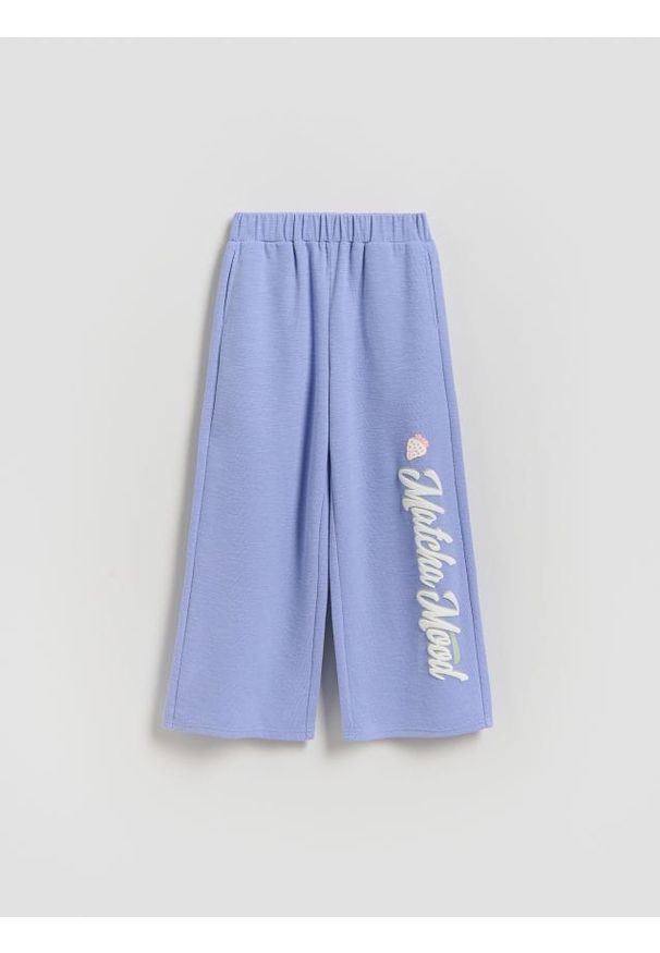 Reserved - Spodnie dresowe z nadrukiem - jasnoniebieski. Kolor: niebieski. Materiał: dresówka. Wzór: nadruk